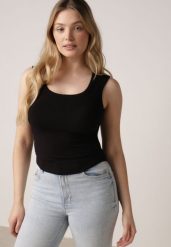 Czarny Dopasowany Top Bez Rękawów z Wiskozy z Kwadratowym Dekoltem Madu. Czarne topy damskie Born2be, m, bez wzorów, z jeansu, bez kołnierzyka. Za 59.99 zł.