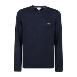 Sweter Lacoste - Niebieski AH0128-166. Niebieskie swetry męskie Lacoste, xl, bez wzorów, z bawełny, bez kołnierzyka. Za 526.85 zł.
