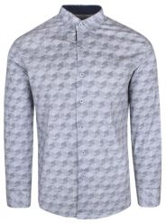 Koszula Biało-Granatowa w Kółka, Koła, Geometryczny Wzór, Męska Długi Rękaw, Slim Fit -TO-ON. Niebieskie koszule męskie TO-ON, m, bez wzorów, z bawełny, bez kołnierzyka, bez ramiączek. Za 109.00 zł.
