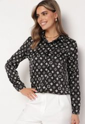 Czarna Koszula w Geometryczne Wzory o Klasycznym Fasonie Pielaria. Czarne koszule damskie Born2be, l, bez wzorów, klasyczne, bez kołnierzyka, bez ramiączek. Za 39.99 zł.