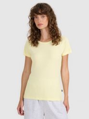 4F T-shirt regular z prążkowanej dzianiny damski - żółty XL. Żółte t-shirty damskie 4f, xl, bez wzorów, z bawełny, bez kołnierzyka. Za 49.99 zł.