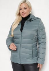 Ciemnozielona Kurtka z Odpinanym Kapturem Ozdobiona Pikowaniem Etinitha. Zielone kurtki damskie Born2be, xl, bez wzorów, z materiału. Za 169.99 zł.