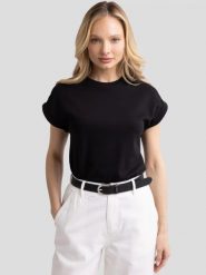 Koszulka damska z podwijanym rękawem czarna Adela 906. Czarne t-shirty damskie Big Star, l, bez wzorów, z bawełny, bez kołnierzyka. Za 89.99 zł.