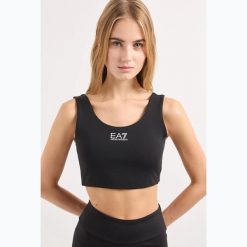 Biustonosz EA7 Emporio Armani Vigor7 Light Support. Czarne biustonosze sportowe damskie EA7 Emporio Armani, bez wzorów, z elastanu. Za 149.99 zł.
