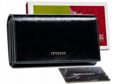Portfel skórzany Peterson PTN PL-411-1636 BLAC czarny. Czarne portfele damskie Peterson, bez wzorów, ze skóry. Za 107.99 zł.