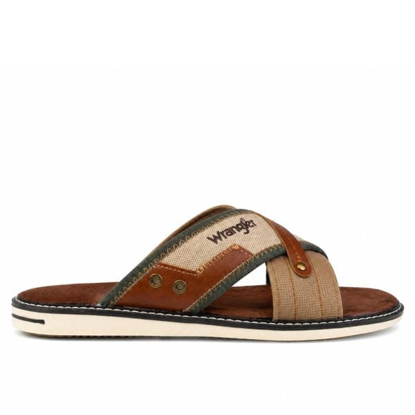 Klapki laczki męskie Wrangler CALVIN SLIDER MEN LOW. Brązowe klapki i japonki męskie Wrangler, z materiału. Za 135.00 zł.