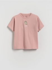 T-shirt Pusheen - różowy. Czerwone koszulki dziewczęce Reserved, bez wzorów, z bawełny, bez ramiączek. Za 49.99 zł.