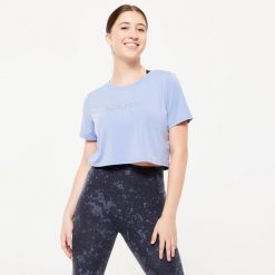 Koszulka z krótkim rękawem do tańca modern jazz damska Starever crop top. Niebieskie t-shirty damskie STAREVER, xs, bez wzorów, z elastanu, bez kołnierzyka. W wyprzedaży za 39.99 zł.