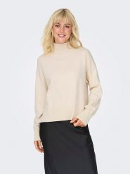 ONLY Sweter "Bari" w kolorze kremowym rozmiar: L. Brązowe golfy damskie Only, l, bez wzorów, bez ramiączek. Za 74.63 zł.