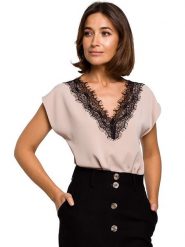Stylove Bluzka w kolorze beżowym rozmiar: XXL. Brązowe bluzki damskie Stylove, xxl, bez wzorów, z koronki, bez kołnierzyka, bez ramiączek. Za 100.75 zł.