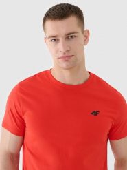 4F T-shirt regular gładki męski - czerwony S. Czerwone t-shirty męskie 4f, m, bez wzorów, z bawełny, bez kołnierzyka. Za 49.99 zł.