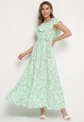 Zielona Sukienka Hiszpanka z Bawełną w Kwiaty Mreova. Zielone sukienki damskie Born2be, na co dzień, l, bez wzorów, z bawełny, eleganckie, bez kołnierzyka, bez ramiączek, maxi, proste. W wyprzedaży za 59.99 zł.