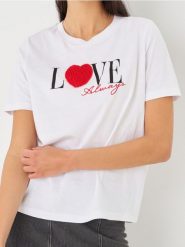 Koszulka z nadrukiem - biały. Białe t-shirty damskie Sinsay, l, bez wzorów, bez kołnierzyka. W wyprzedaży za 9.99 zł.