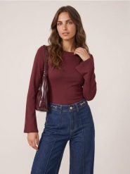 Bawełniana koszulka z długimi rękawami - pomarańczowy. Brązowe t-shirty damskie Sinsay, l, bez wzorów, z bawełny, bez kołnierzyka. Za 19.99 zł.