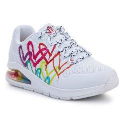 Buty Skechers Uno 2 - Floating Love 155521-WHT białe. Białe buty sportowe na co dzień damskie bez wzorów, z materiału. Za 585.80 zł.