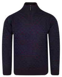 Sweter Wełniany Granatowo-Bordowy TROYER z Wysokim Dekoltem na Zamek, Ciepły -TRIKKO. Czerwone kardigany męskie Trikko, m, bez wzorów, z wełny, eleganckie, bez kołnierzyka. Za 285.00 zł.