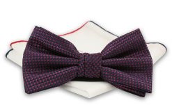 Granatowo-Czerwona Elegancka Mucha z Białą Poszetką -CHATTIER- Męska, w Drobny Wzór. Czerwone krawaty i muchy męskie Chattier, bez wzorów, eleganckie. Za 59.00 zł.