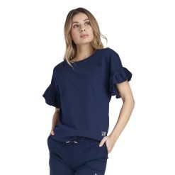 Bluza z bawełna z sznurek regulacyjny na co dzień. Niebieskie bluzy bez kaptura damskie LEONE 1947 APPAREL, bez wzorów, z bawełny, bez ramiączek, bez kaptura. W wyprzedaży za 84.54 zł.