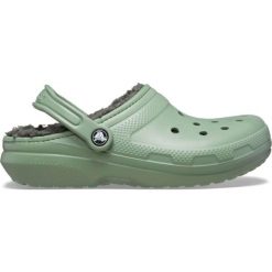 Klapki Crocs Classic Lined Clog. Zielone klapki damskie Crocs, bez wzorów, bez obcasa. Za 263.96 zł.