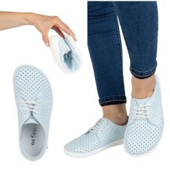 Olivier Barefoot Damskie półbuty minimalistyczne ażurowe 1288POL błękitne niebieskie. Niebieskie półbuty damskie w ażurowe wzory, ze skóry, klasyczne, bez obcasa, na płaskiej podeszwie. Za 453.66 zł.