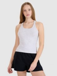 4F Top slim gładki damski - szary XS. Szare topy damskie 4f, xs, bez wzorów, z bawełny, bez kołnierzyka. W wyprzedaży za 29.99 zł.