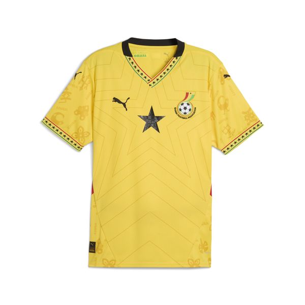Męska koszulka wyjazdowa Ghana 2025 PUMA Pelé Yellow Black. Czarne t-shirty sportowe męskie Puma, m, bez ramiączek, do piłki nożnej. Za 419.00 zł.