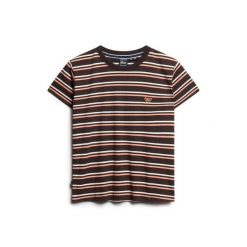 Dopasowana koszulka w paski damska Superdry Essential Logo. Brązowe bluzki damskie Superdry., bez wzorów, retro, bez kołnierzyka, bez ramiączek. Za 124.25 zł.