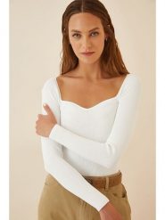 Happiness Istanbul Sweter w kolorze białym rozmiar: S/M. Białe swetry klasyczne damskie Happiness Istanbul, m, prążkowane, bez kołnierzyka. Za 60.99 zł.