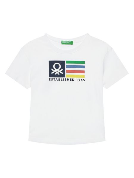 United Colors Of Benetton T-Shirt 3I1XG10HT Biały Regular Fit. Białe t-shirty chłopięce United Colors Of Benetton, bez wzorów, z bawełny, bez ramiączek. Za 27.99 zł.