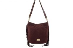Zamszowa torebka boho z frędzlami - Bordowa. Czerwone torebki klasyczne damskie Barberinis, bez wzorów, z jeansu, małe, zamszowe, bez dodatków. Za 217.99 zł.