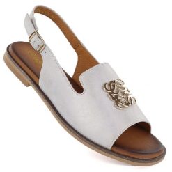 Skórzane sandały damskie płaskie beżowe Potocki JE19453. Brązowe sandały damskie POTOCKI, bez wzorów, ze skóry, bez obcasa, na płaskiej podeszwie. Za 199.99 zł.