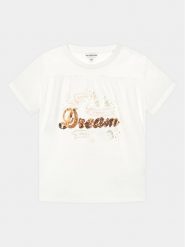 Guess T-Shirt J3GI15 K6YW1 Biały Regular Fit. Białe koszulki dziewczęce Guess, z aplikacjami, z bawełny, bez ramiączek. Za 159.99 zł.