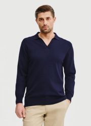 PAKO LORENTE – Męski sweter z kołnierzykiem polo. Niebieskie swetry męskie Pako Lorente, na wiosnę, m, bez wzorów, z poliamidu, bez kołnierzyka. Za 149.99 zł.