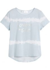 Shirt z dłuższym tyłem, z czystej bawełny organicznej. Niebieskie koszulki dziewczęce bonprix, bez wzorów, z bawełny, bez ramiączek. Za 42.99 zł.