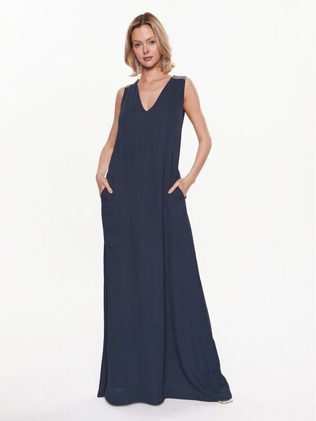 Fabiana Filippi Sukienka letnia ABD273W223 Granatowy Regular Fit. Niebieskie sukienki damskie Fabiana Filippi, na lato, bez wzorów, z wiskozy, bez kołnierzyka, bez ramiączek. Za 2,129.00 zł.