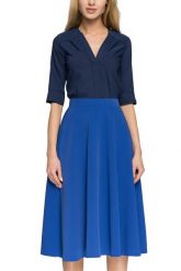Elegancka spódnica rozkloszowana midi niebieska. Niebieskie spódniczki damskie Sukienki.shop, l, bez wzorów, biznesowe, midi, rozkloszowane. Za 89.00 zł.