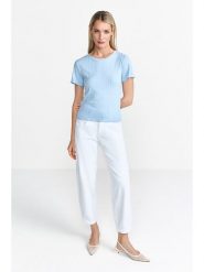 Rich & Royal Koszulka w kolorze błękitnym rozmiar: S. Niebieskie bluzki damskie Rich & Royal, s, bez wzorów, z bawełny, bez kołnierzyka, bez ramiączek. Za 109.52 zł.