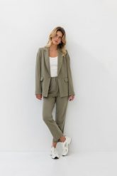 SPODNIE NANCY OLIWKA XS - Flawless. Białe spodnie materiałowe damskie Flawless, bez wzorów, z gumy, biznesowe. Za 276.80 zł.