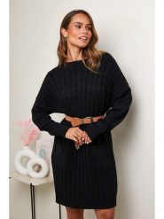 Soft Cashmere Sukienka dzianinowa w kolorze czarnym rozmiar: 38/40. Czarne sukienki damskie Soft Cashmere, na co dzień, bez wzorów, z dzianiny, klasyczne, bez kołnierzyka, bez ramiączek, mini, proste. Za 158.10 zł.
