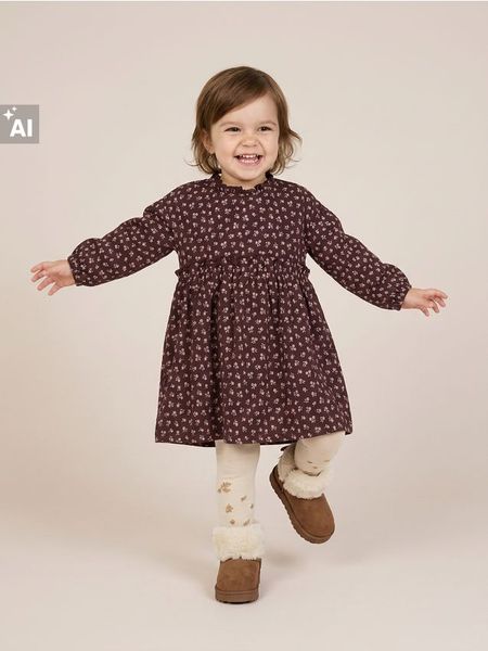 Bawełniana sukienka babydoll z motywem kwiatowym - brązowy. Brązowe sukienki dziewczęce Sinsay, bez wzorów, z bawełny, bez ramiączek. Za 15.99 zł.