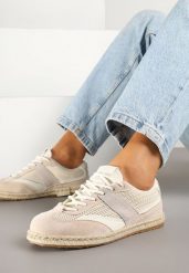 Beżowe Sneakersy Typu Kultowe Tenisówki Zdobione Przeszyciami Grelloti. Brązowe trampki i tenisówki damskie Renee, z aplikacjami, z jeansu. Za 74.99 zł.
