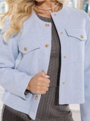 Kurtka - błękitny. Niebieskie kurtki damskie Sinsay, l, bez wzorów, bez kaptura. W wyprzedaży za 42.99 zł.