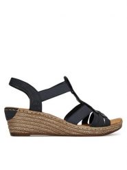 Rieker Sandały 62436-14 Granatowy. Niebieskie sandały damskie Rieker, bez wzorów, z syntetyku, bez obcasa, na koturnie. Za 319.99 zł.