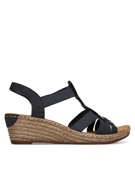 Rieker Sandały 62436-14 Granatowy. Niebieskie sandały damskie Rieker, bez wzorów, z syntetyku, bez obcasa, na koturnie. Za 319.99 zł.