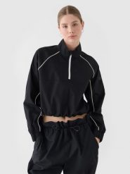 4F Kurtka przejściowa cropped ze stójką damska - czarna XL. Czarne kurtki damskie 4f, xl, bez wzorów, z bawełny, bez kaptura. W wyprzedaży za 99.99 zł.