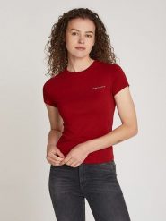 TOMMY JEANS Koszulka w kolorze bordowym rozmiar: L. Czerwone bluzki damskie Tommy Jeans, l, bez wzorów, z bawełny, bez kołnierzyka, bez ramiączek. Za 96.95 zł.
