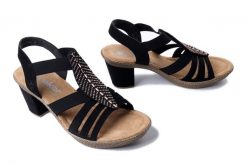 RIEKER 66526-00 black, sandały damskie. Czarne sandały damskie Rieker, bez wzorów, bez obcasa, na obcasie. Za 255.92 zł.