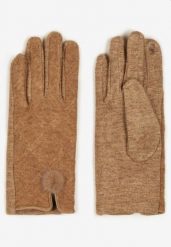 Brązowe Rękawiczki z Bawełną Rozcięciem i Pomponem Zinnirra. Brązowe rękawiczki damskie Born2be, bez wzorów, z bawełny. Za 19.99 zł.