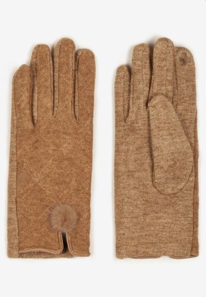 Brązowe Rękawiczki z Bawełną Rozcięciem i Pomponem Zinnirra. Brązowe rękawiczki damskie Born2be, bez wzorów, z bawełny. Za 19.99 zł.