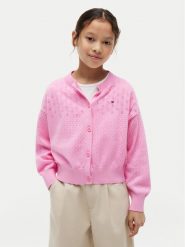 Tommy Hilfiger Kardigan Pointelle KG0KG09503 Różowy jasny Relaxed Fit. Czerwone swetry dziewczęce Tommy Hilfiger, bez wzorów, z bawełny, bez kołnierzyka. Za 369.99 zł.